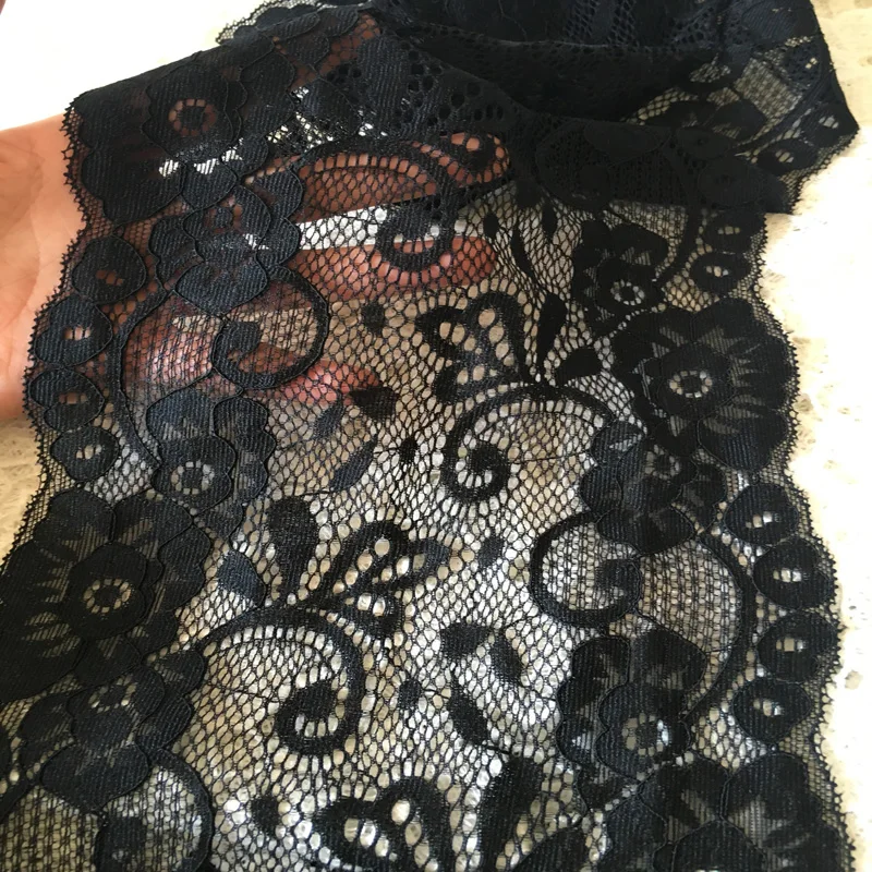 Elastic Lace Embroidery Stretch, Black and White, DIY Apparel Fabrics, Skirt Hem, Underwear Sewing Craft, 5Yards, 16cm Width