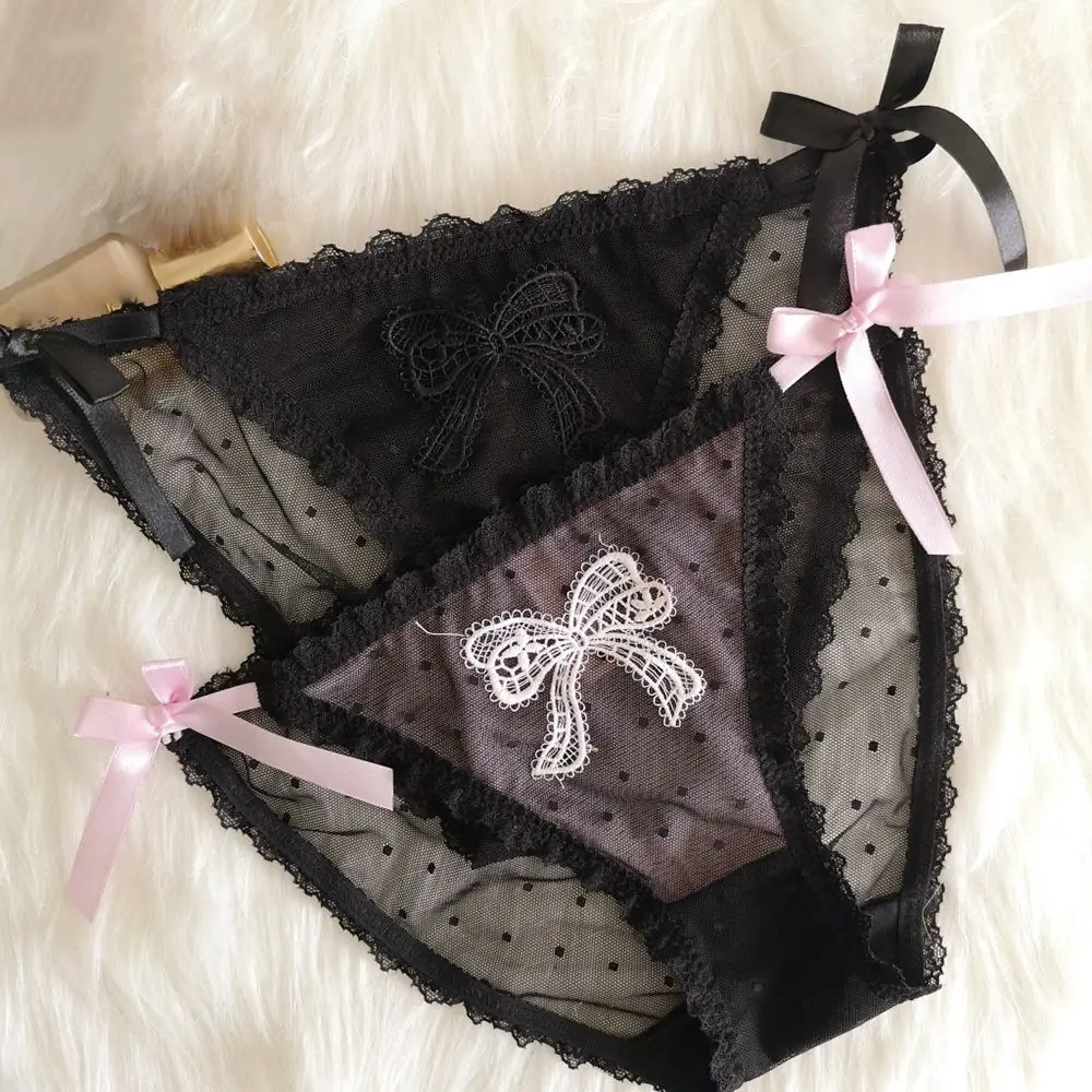 Lolita Seamless Panties Women Kawaii Bow Underwear Lace Briefs Transparent Sexy Lingerie For Girls