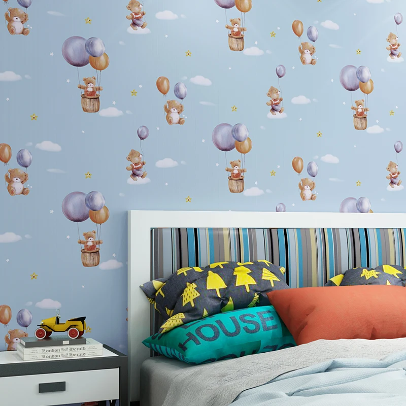 Nordic Cartoon Bear Wallpaper for Children Bedroom PVC Waterproof Balloon Wallpaper Roll for Kids Boy Girls Walls Papel Pintado