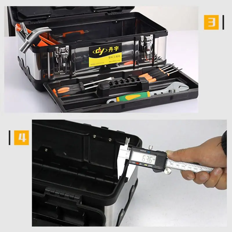 Multifunctionele Dubbele Laag Rvs Gereedschapskist Plastic Draagbare Organizer