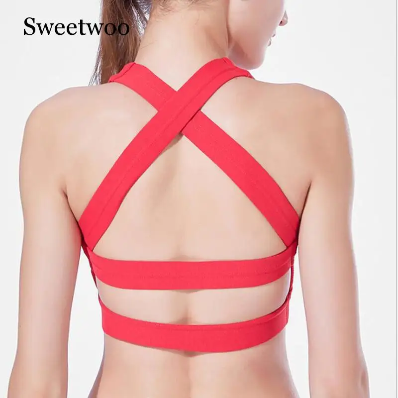 2019 New Woman Sports Bra Shockproof Breathable Running Fitness Cross Beauty Back Underwear Vest Bra Red Black White Bra