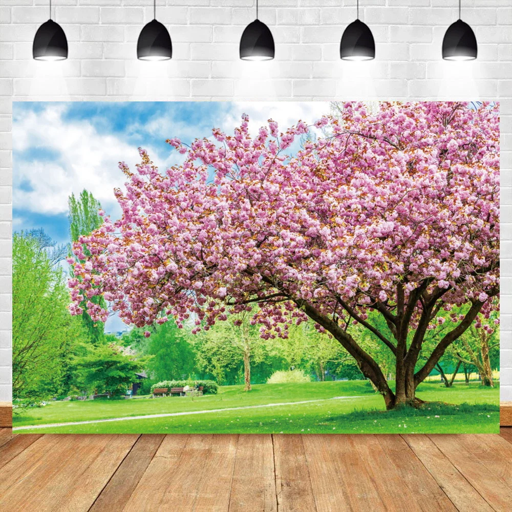 Laeacco Spring Old Tree Green Grass Filed Natural Scenic Photography Backgrounds Poster Photocall Backdrops For Photo Studio