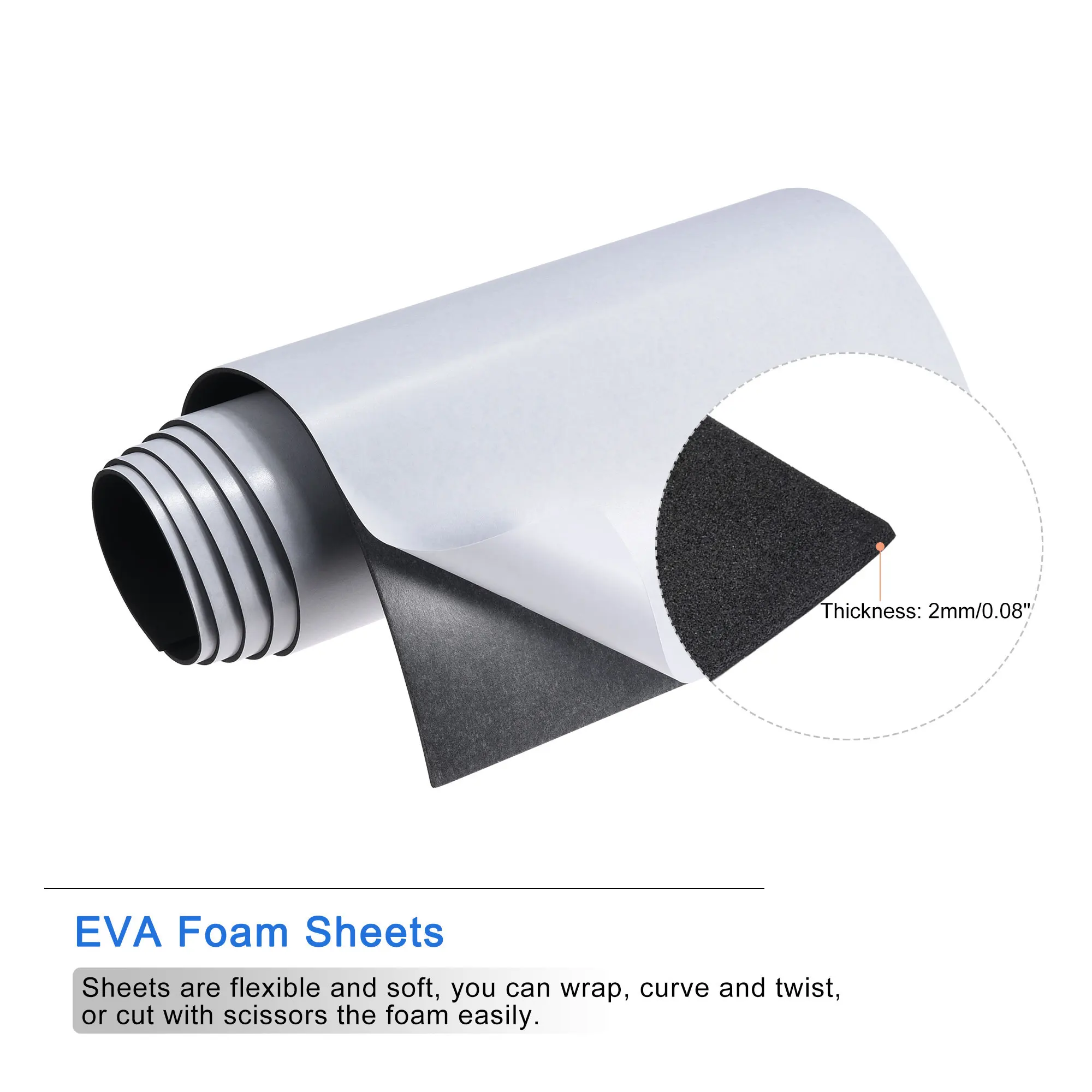 Uxcell EVA Foam Sheets Black Self Adhesive Back 6.56ft x 11.8 Inch 1/2/3/4/5mm Thickness for Handmade Cards Shapes and Letters