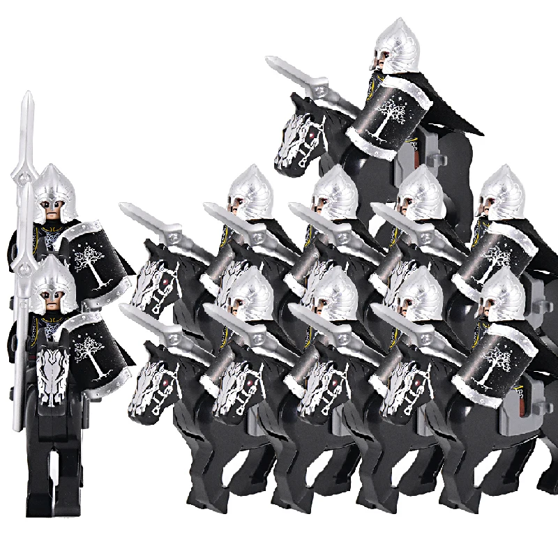 The Soldier With War Horse Gondor Army Figures lotr Armor Guard Warrior Archer Medieval Knights Building Blocks Bricks toys gift