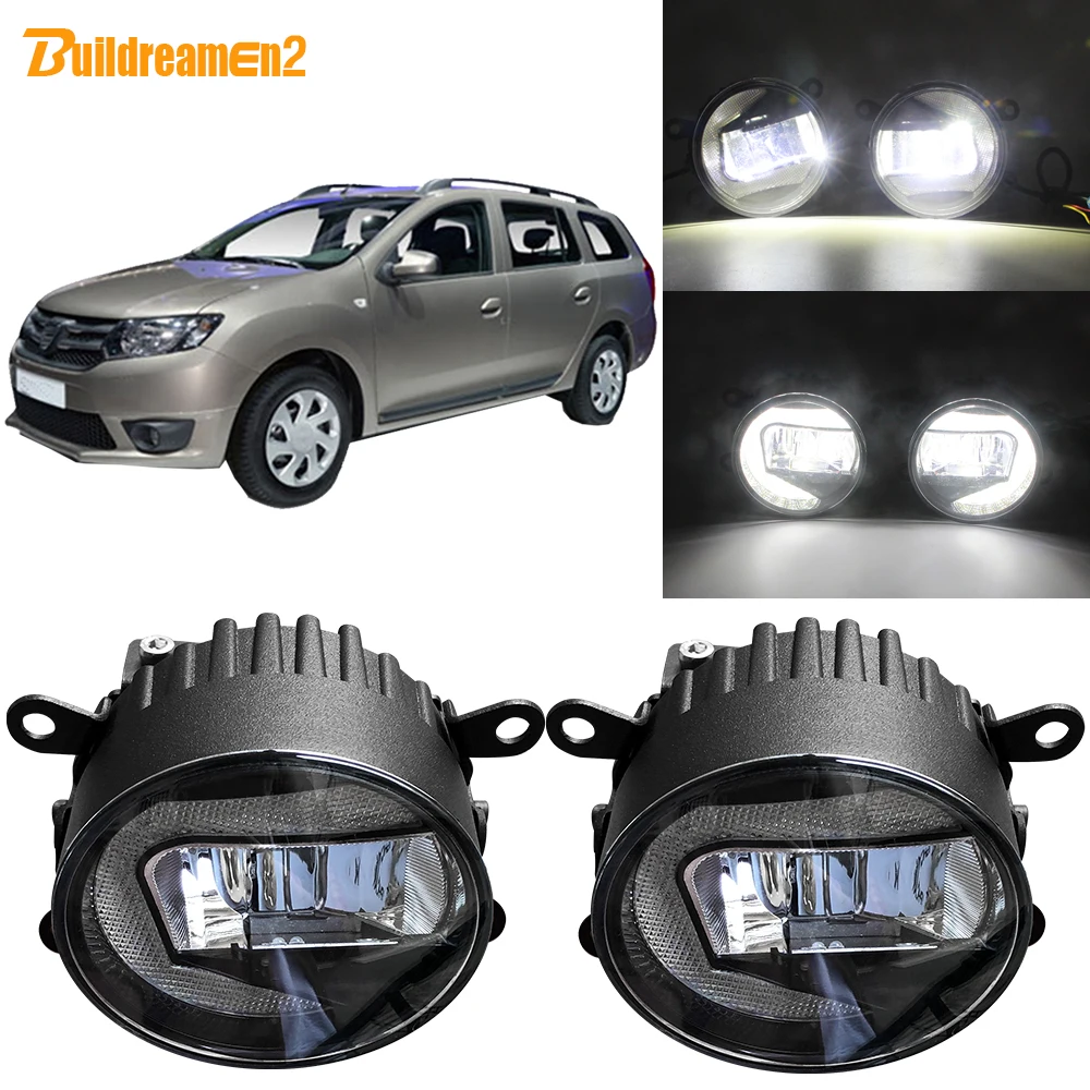 Buildreamen2 Car External LED Projector Fog Light + Daytime Running Light DRL White 90mm Diameter 12V For Dacia Logan 2004-2015