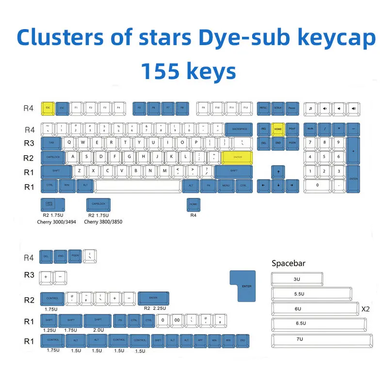 

Clusters of Stars Theme Keycaps Cherry Profile Dye Sublimated Font 112/155Keys PBT Keycap For Wired USB Mechanical Keyboard