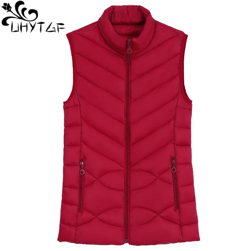 UHYTGF Elegant Student Short Cotton Vest Women Down Coat Casual Autumn winter Vest Woman Loose Warm tops Big size Waistcoat 1061