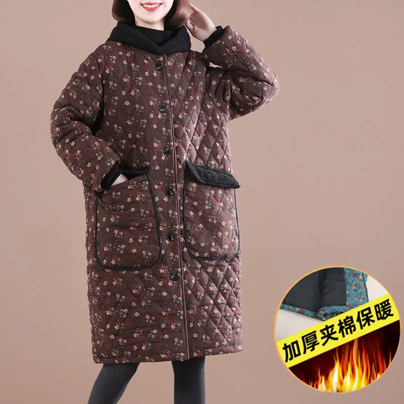 2024 Quilted Thick Warm Plaid Cotton Coat Women\'s Clothing Winter Jacket Casual Hooded Stitching Long Parkas Overcoats D688