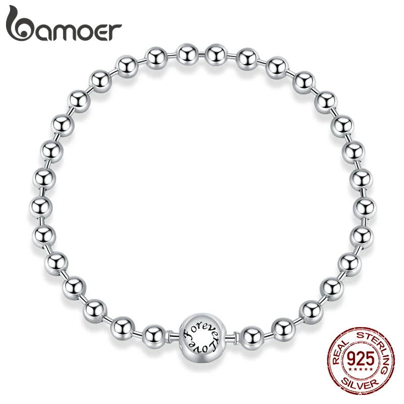 BAMEOR Silver Bead Chain Bracelet 925 Sterling Silver Simple Love Chain Women Fashion Basic Bracelets SCB203