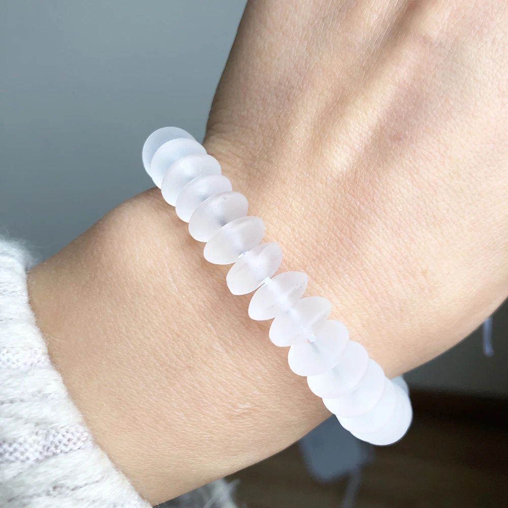Matte Frosted White Quartz Crystal Rondelle Beads 6 8 10mm Round Loose Spacer Beads For Jewelry DIY Bracelet Accessories 15\'\'