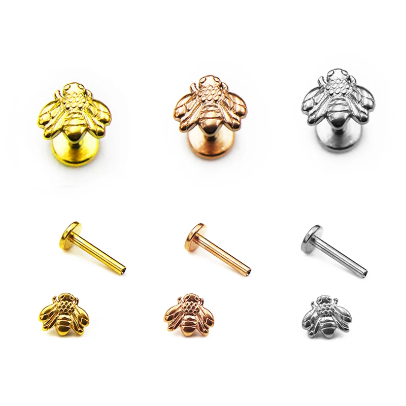 Cute Tiny Bee Labret Piercing Cartilage Earring Tragus Piercing Conch 316 Stainlesss Steel Internal Thread Body Jewelry