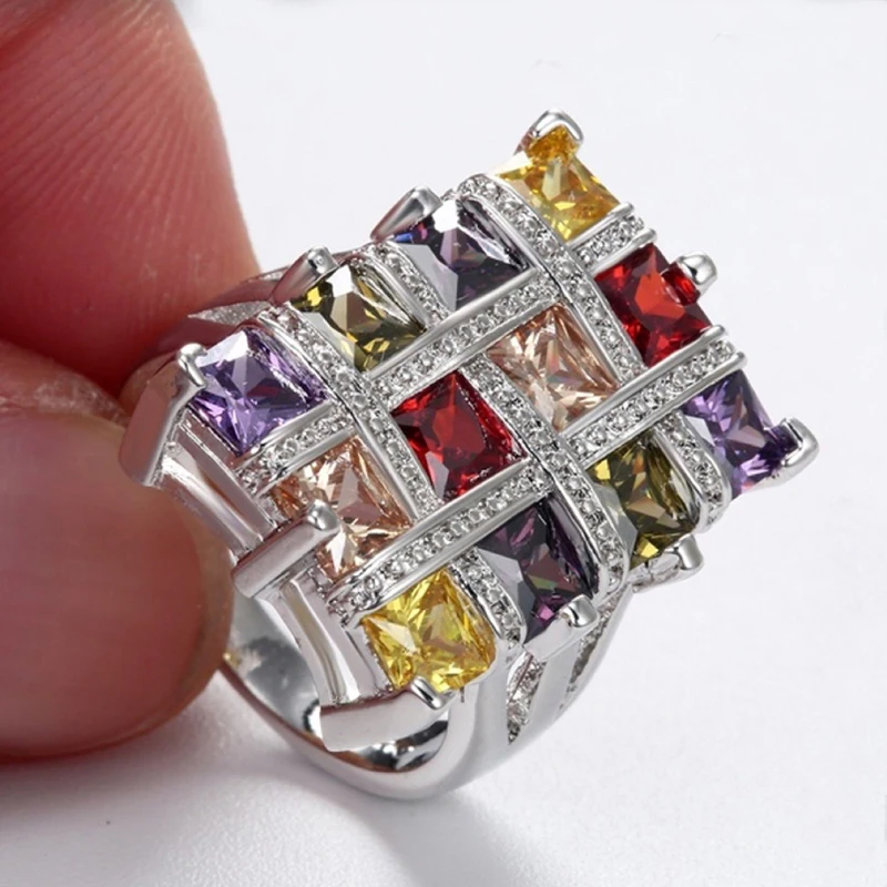 Carofeez 2025 Fashion Multicolor Rhinestones Zircon Ring For Women Jewelry Accessories Cute Women Engagement Bridal Wedding Band