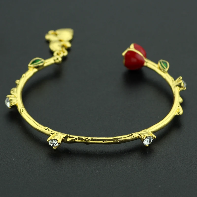 Beauty And The Beast Gold Color Bangle Rose Flower Creative Rose Flower Bracelet Princess Belle And Adam Dancing Charm Bracelet