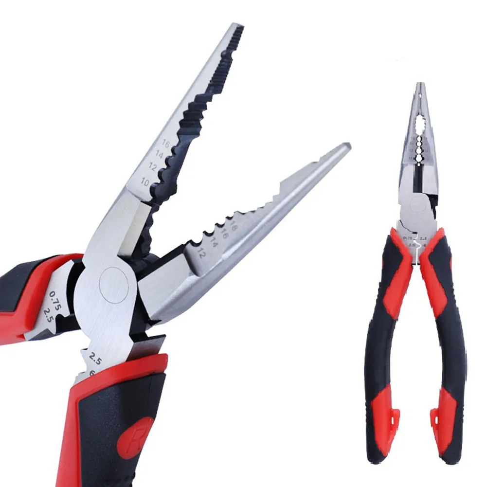 8-Inch Multi-Functional Wire Stripping Pointed Pliers Five-in-One Electrician Crimping Draw Vice Strong Blade Industrial Grade