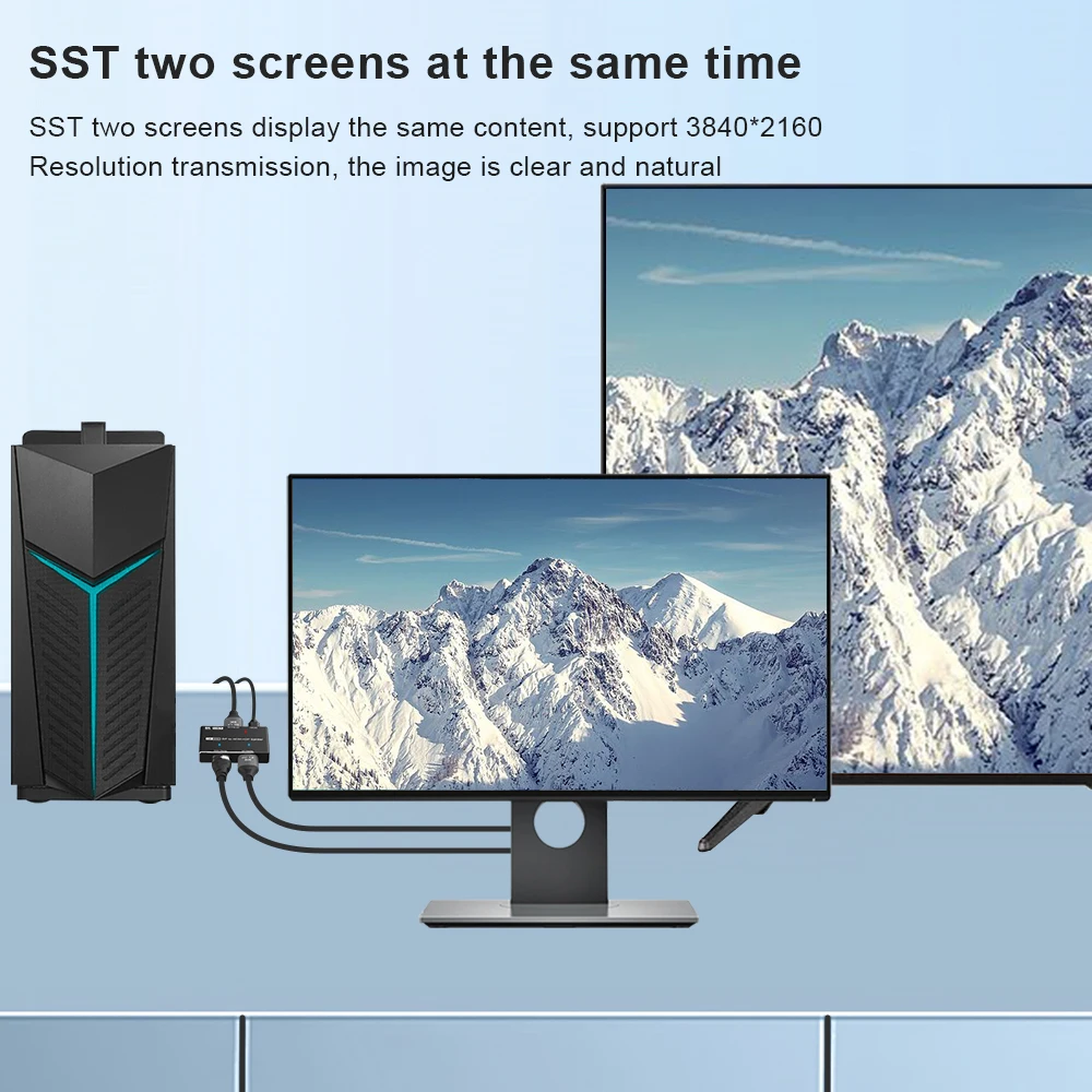 قائمة جديدة 8K DP الفاصل ديسبلايبورت إلى HDMI-متوافق + DP المزدوج ميناء الخائن MST SST 8K @ 30Hz 4K @ 120Hz للفيديو والصوت