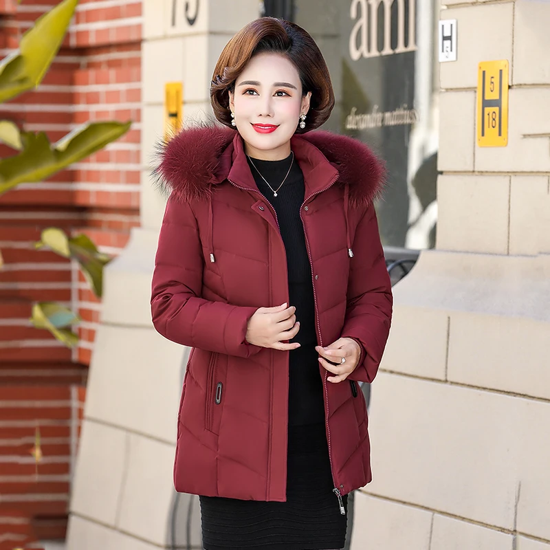 Giacche da cappotto spesse invernali belle donna Slim Solid Office Laides collo di pelliccia con cappuccio Plus Size Casual Parka Mujer Sobretudo Feminino