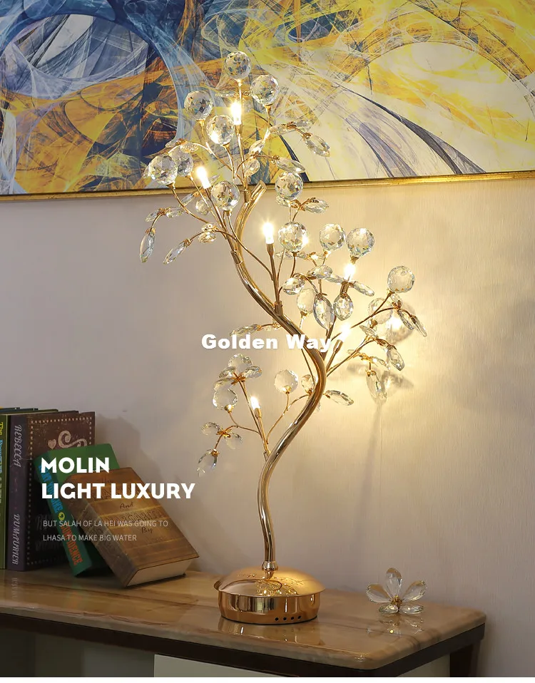 Newly Crystal Table Lamps Bedside Lamp D45cm H90cm G4 LED Floral Modern Floral Table Lamp Nordic K9 Luxury Crystal Decora Lamps