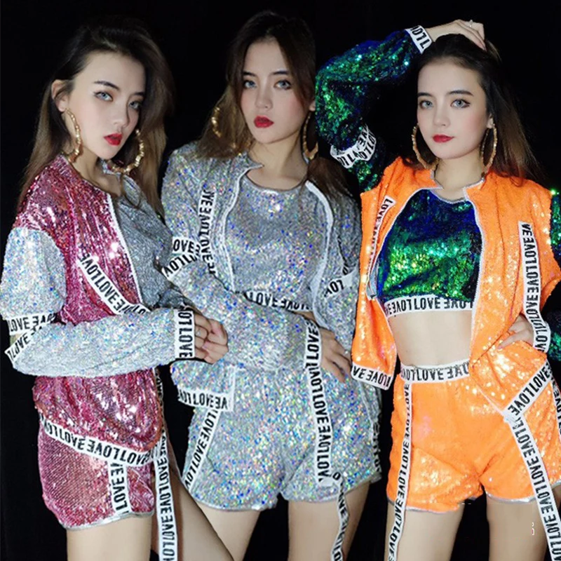 

Fashion Jazz Dance Costume Sequins Coat Shorts Hip Hop Clothing Adults Street Dance Outfits Women Singer Stage Clubwear DT1204