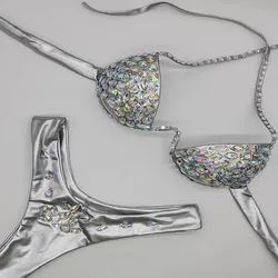 5 jasny kolor Bikini Set kobiety Diamante karnawał biustonosz Rhinestone Sexy noc klub majtki festiwal nosić płonący mężczyzna strój