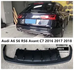 Rear Bumper Diffuser & Exhaust Tips For AUDI A6 S6 RS6 Avant C7 2016 2017 2018 Trunk Door Lip Spoiler ABS Carbon Fiber