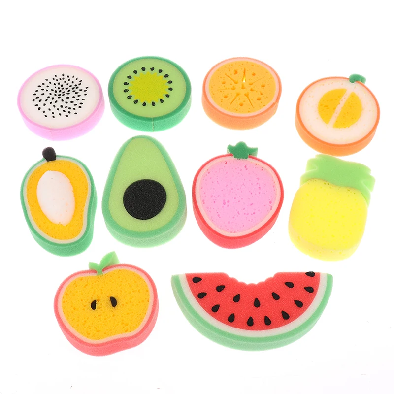 Esponja de baño en forma de fruta, esponja de limpieza corporal de dibujos animados, suministros de baño, esponja de Stock en forma de fruta