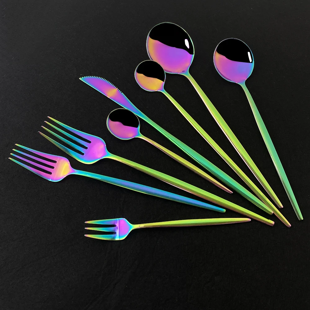 Dinnerware Rainbow Tableware Cutlery Set Stainless Steel Luxury Flatware Home Fork Spoon Knife Kitchen Dinner Set Drop Ship