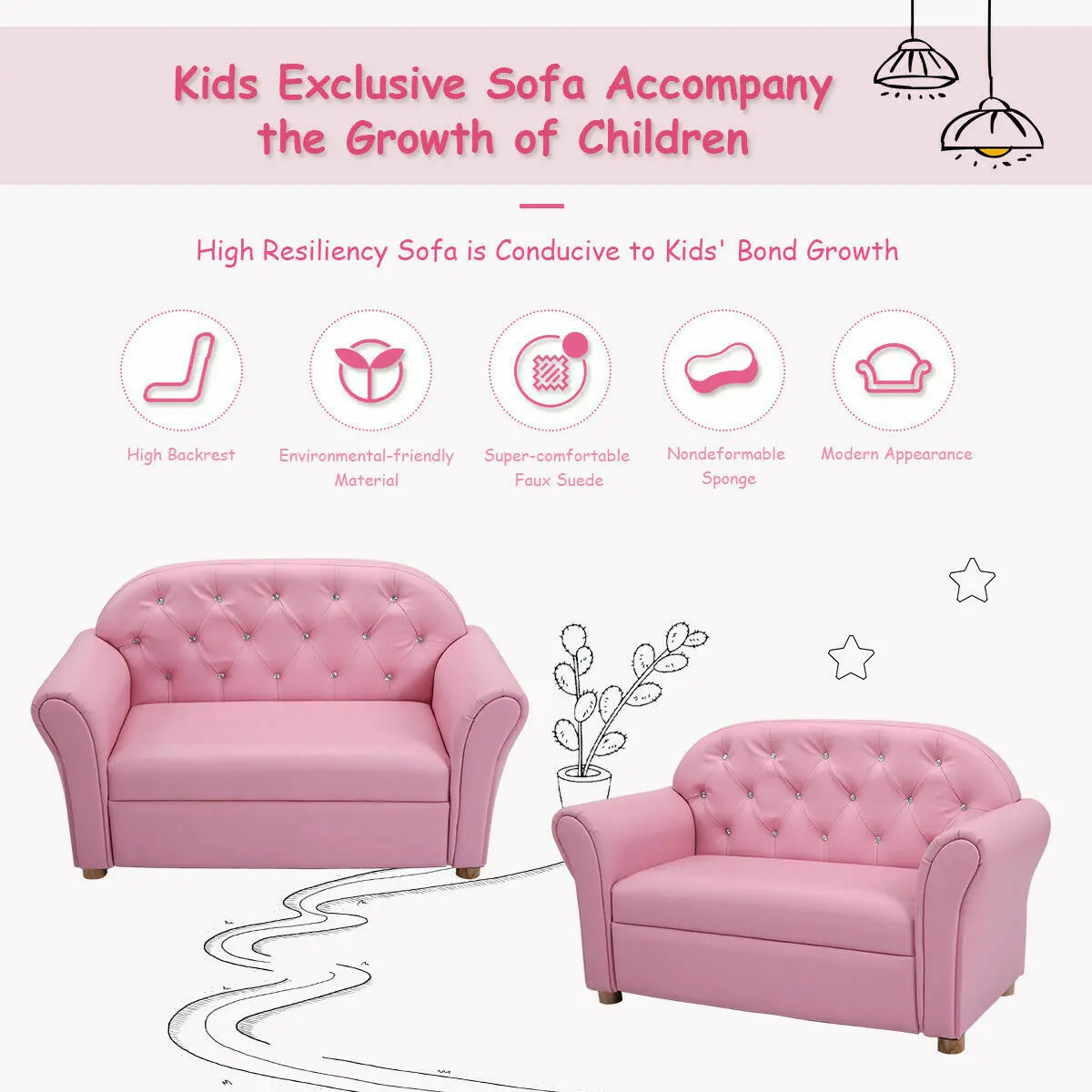 Sofá de princesa para niños, sillón de salón, regalo para niños pequeños, HW54192