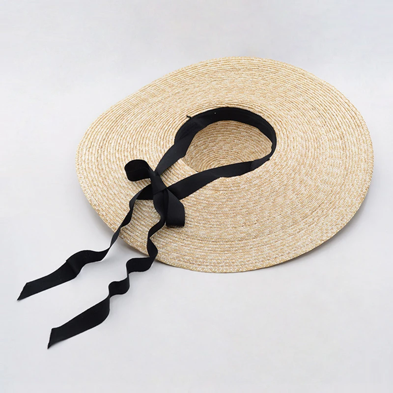 New summer sunscreen beach hat elegant and natural 15cm big straw hat wide brim Kentucky Derby ladies hat ribbon girl cap Bow