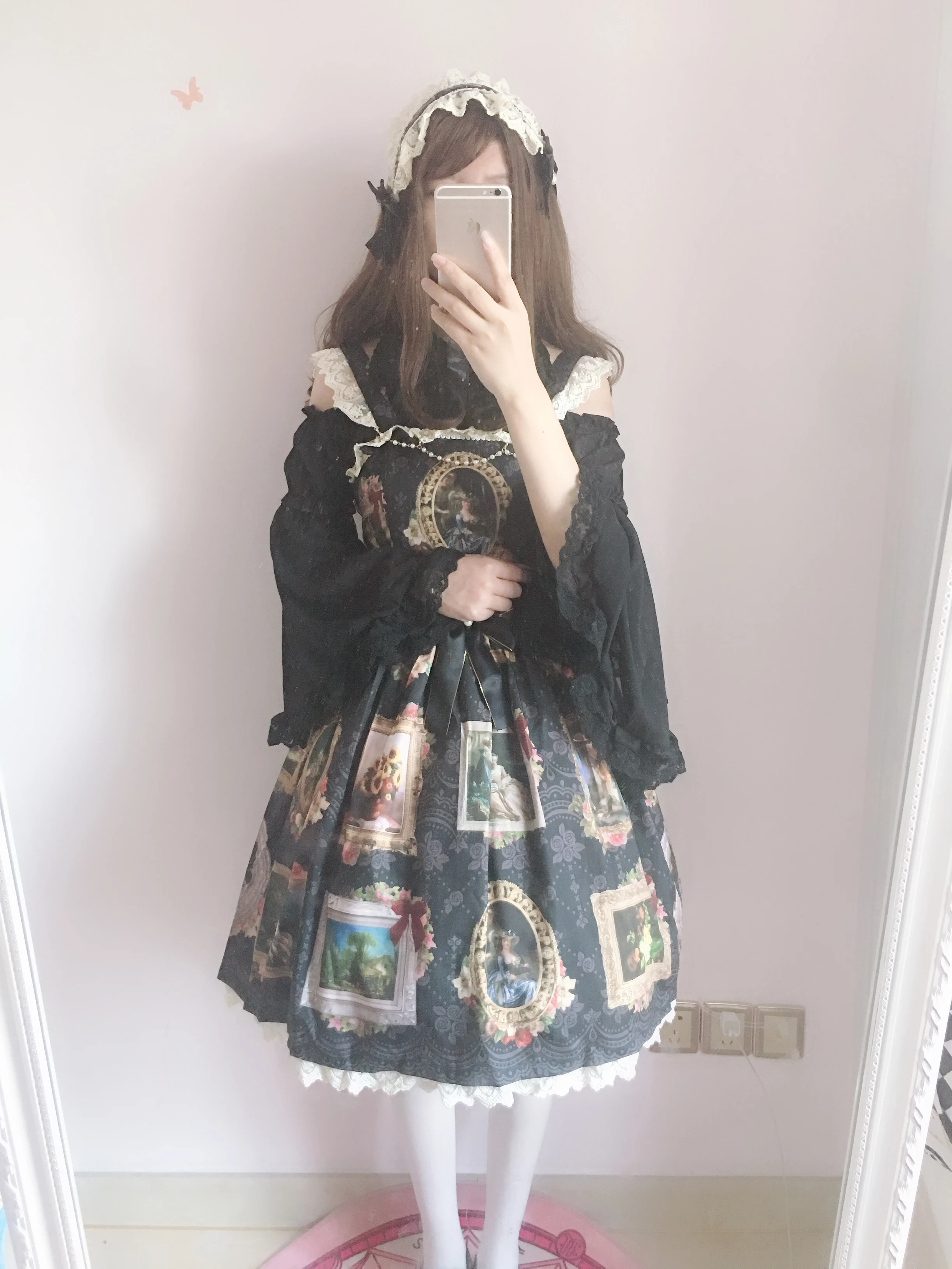 Sweet Lolita Vintage Falbala Bowknot น่ารักพิมพ์สูงเอวเจ้าหญิงชุดวิคตอเรีย Kawaii สาว Gothic Lolita Cos Loli