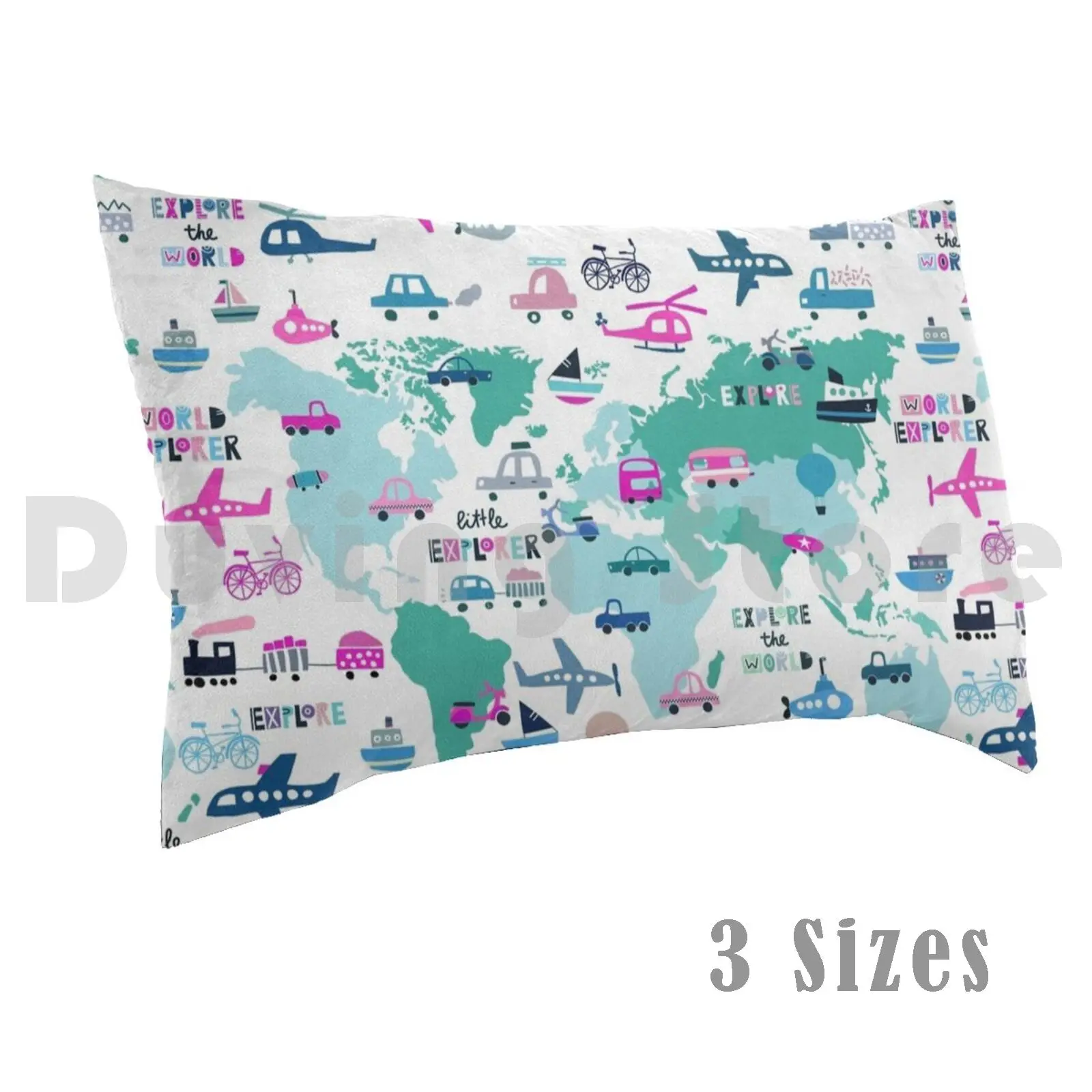 ปลอกหมอนสีชมพูสำหรับใช้ในการสำรวจโลกใบใหญ่น่ารักแผนที่เด็ก50*70คนแผนที่ยานพาหนะรถบรรทุกโลกโลก