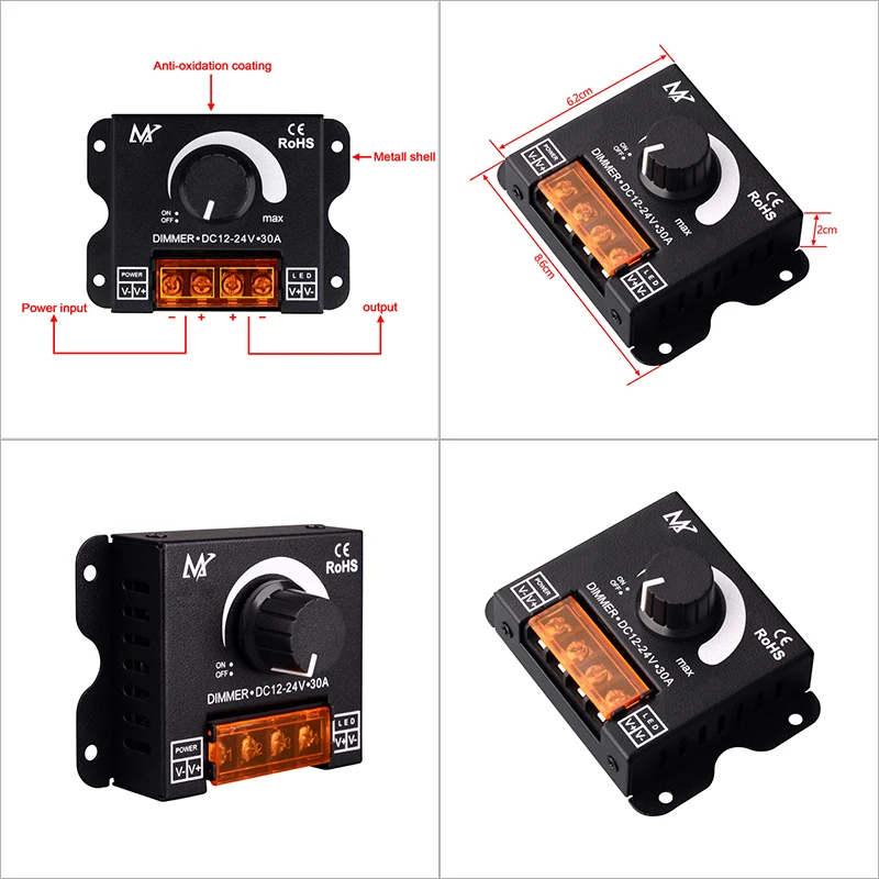 Regolatore di tensione regolabile del regolatore 30A del commutatore Dimmer del LED di DC12V-24V per illuminazione principale Dimmer della lampada