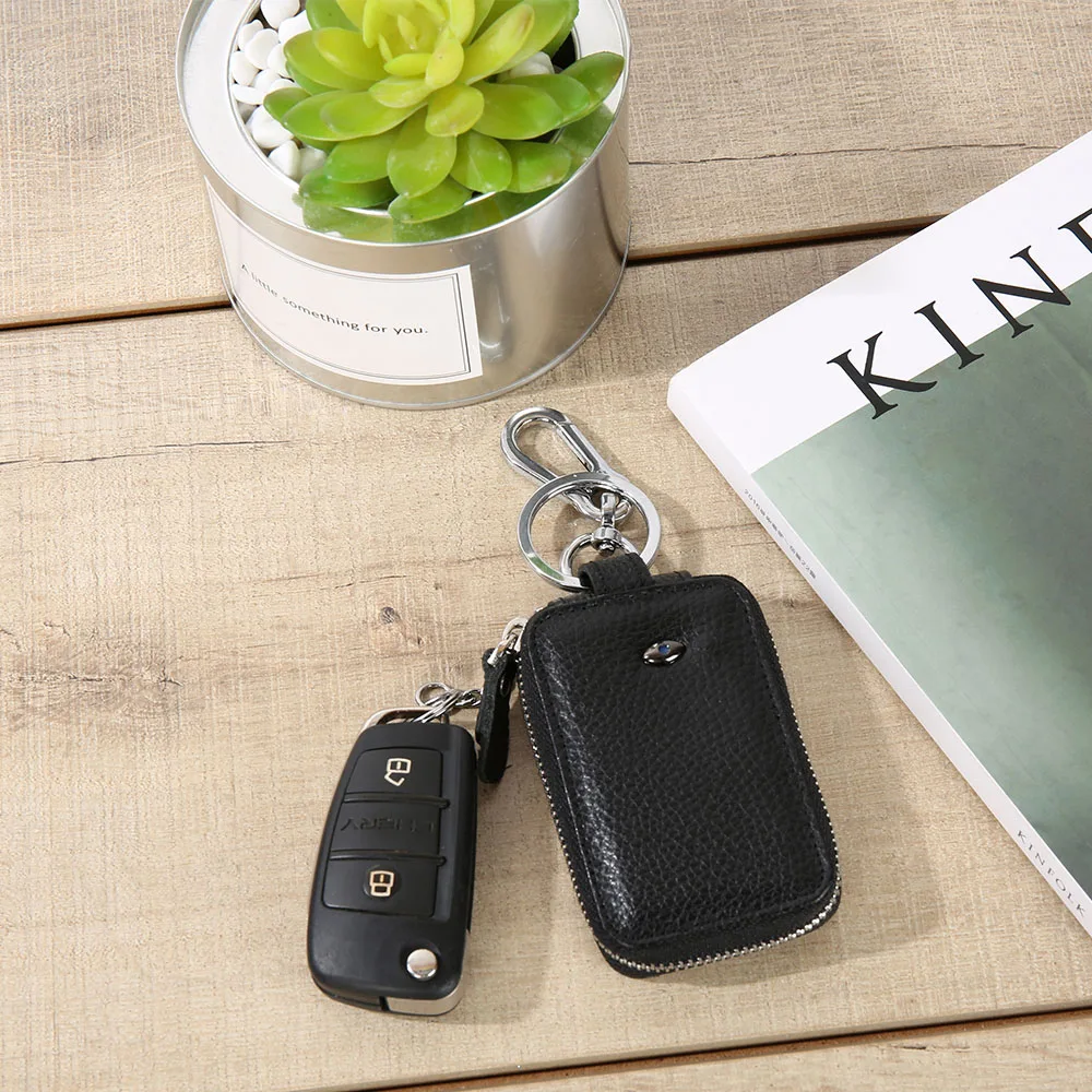 Smart Bluetooth-compatible Genuine Leather Key Holder  Zipper Bag Keychain Car Key Case wallet for men