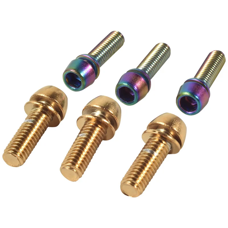 6PCS Ti Titanium plated Screws Bolts M5 M6*18mm With Washer For MTB Mountain Road Bike Bicycle Stem Bike Handlebar Rainbow Gold