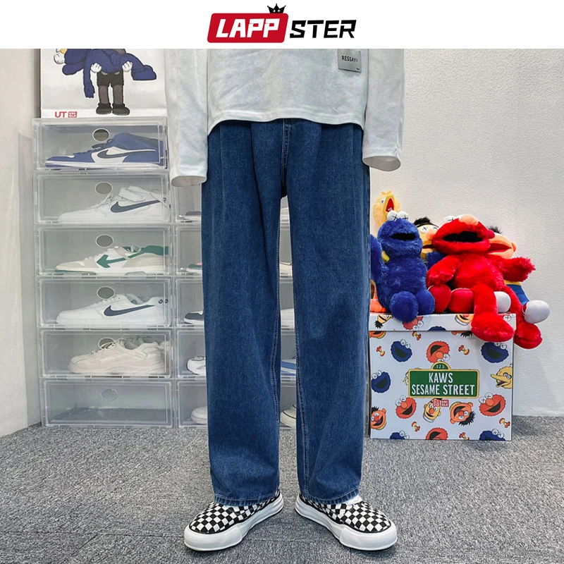 

LAPPSTER Men Baggy Harajuku Solid Vintage Jeans Joggers 2023 Mens Japanese Streetwear Causal Y2k Denim Trousers Male Kpop Jeans