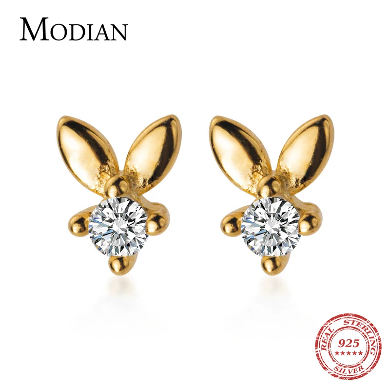 Modian Gold Color Victory Shape Stud Earrings for Women 925 Silver Ear Studs Jewelry Gifts for Girl Fashion Jewelry 2020 New