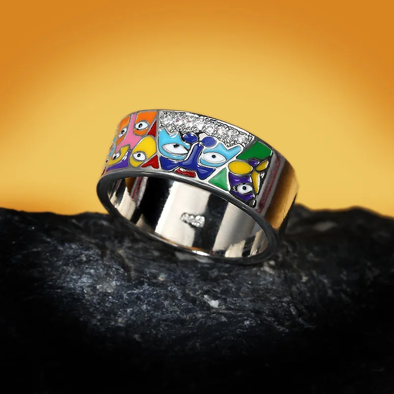 For Women 925 Sterling Silver White CZ Handmade Enamel Lovely Cat Unique Trendy Ring Party Fashion Jewelry