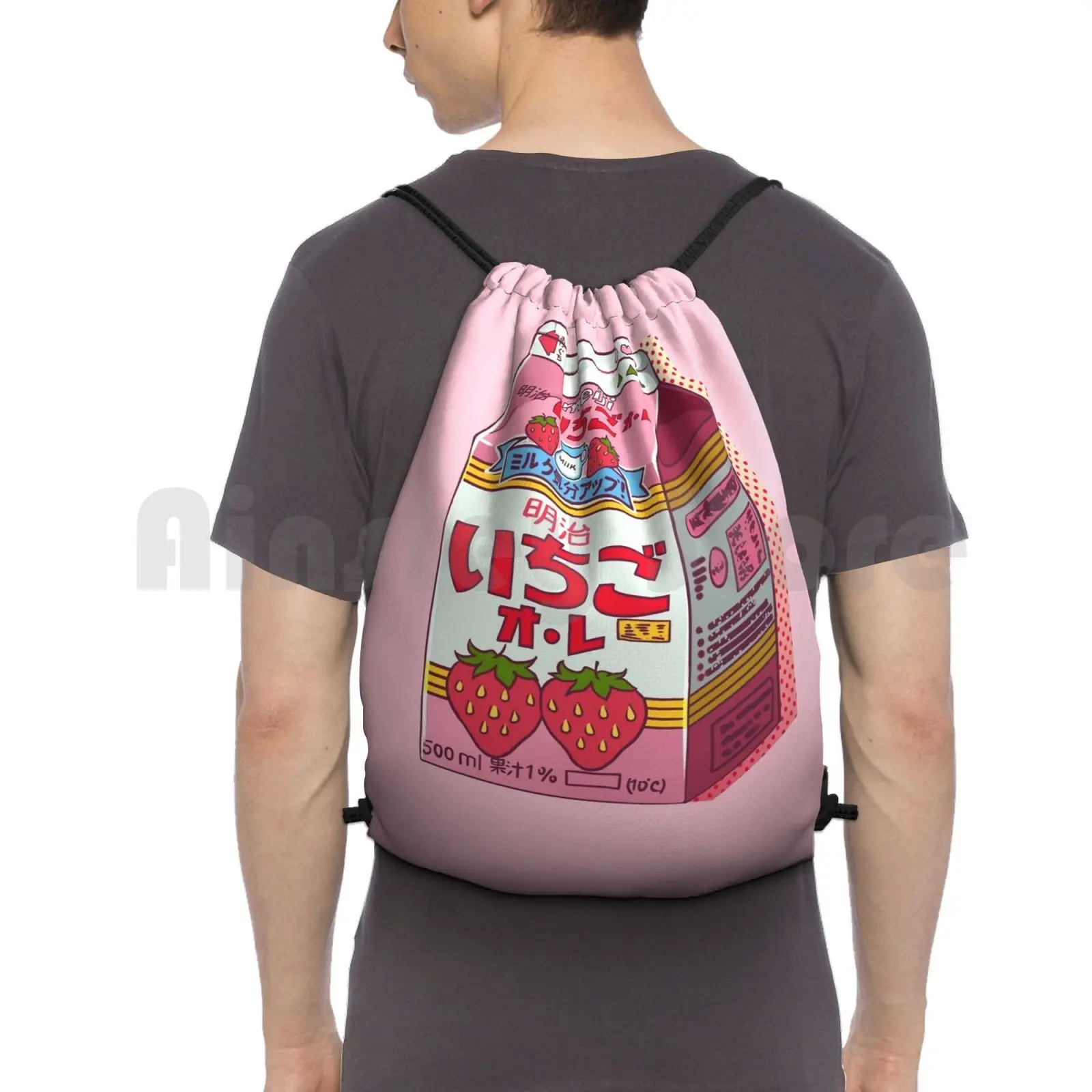 Strawberry Milk Backpack Drawstring Bag Riding Climbing Gym Bag Japan Starwberry Strawberry Milk Japanese Style Anime Anime