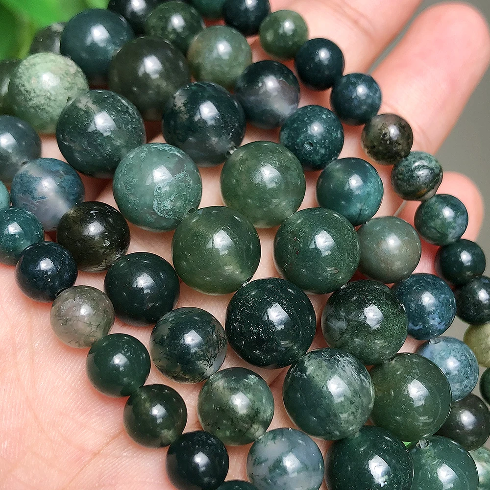 Natural Stone Beads Moss Agates Round Loose beads For Jewelry Making 4/6/8/10/12mm Strand 15\