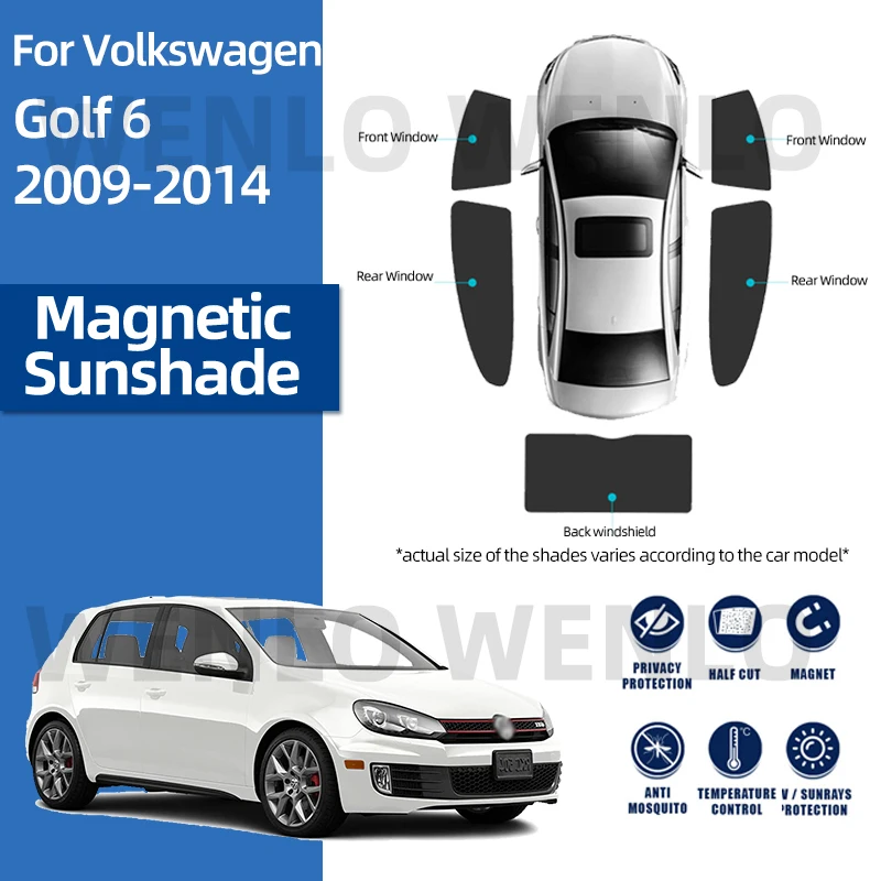 

For Volkswagen Golf 6 2009-2014 Darkening Sunshield Interior Sun Visor Nylon Shade Magnetic Curtain Car Sunshade Windshield Mesh