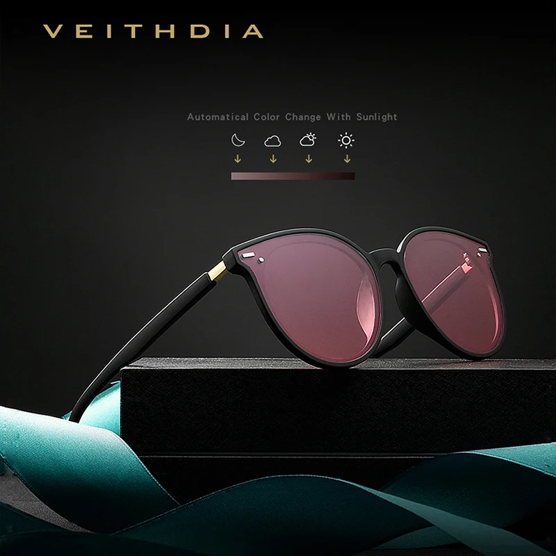 VEITHDIA Vintage Photochromic Sunglasses Women Day Night Vision Eyeglasses Polarized Mirror Lens Sun Glasses For Female  VT8520