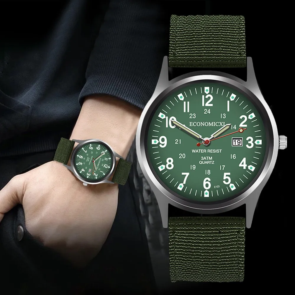 Reloj Hombre Fashion Military Sport Watch Men Green Watches Nylon Strap Auto Date Quartz Wristwatches Cheap Price Dropshipping