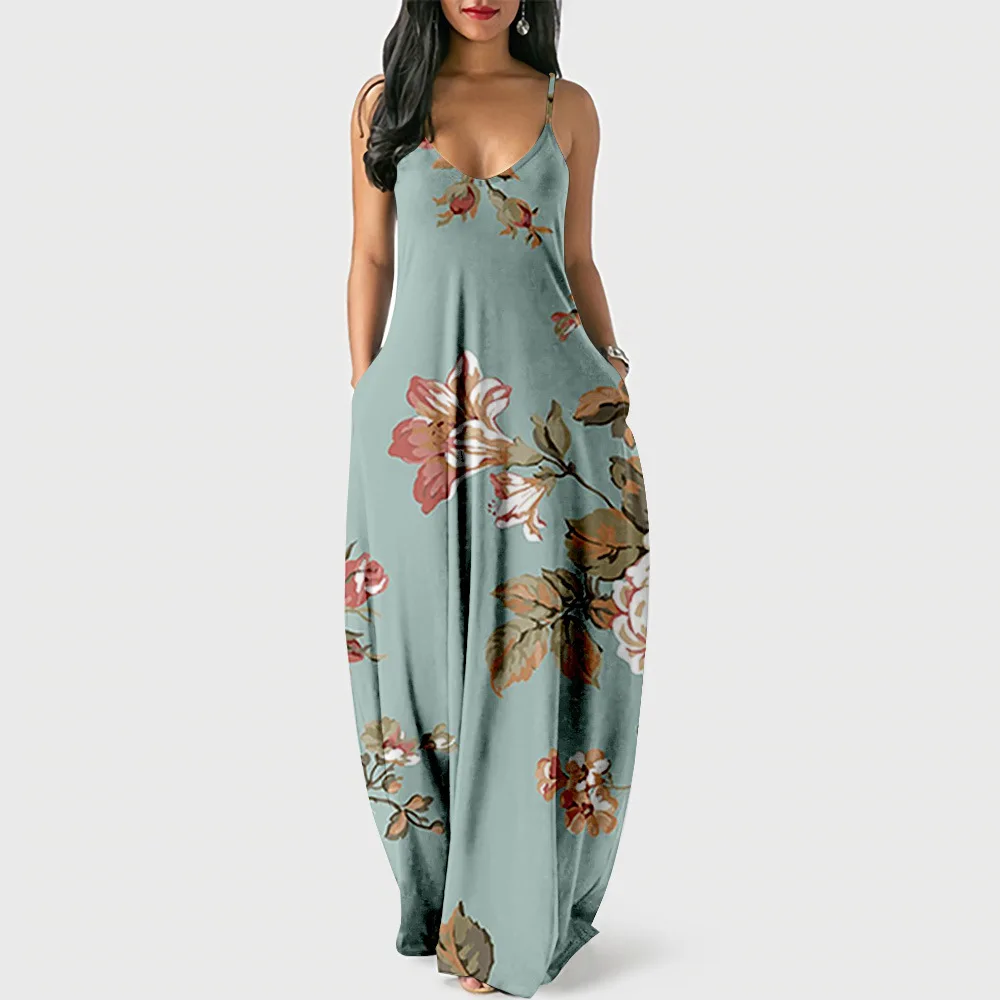 

Women Maxi Dresses Sexy Casual Loose Long Dress Floral Printing Sexy High Split Spring Summer Ladies Beach Holiday Halter Dress