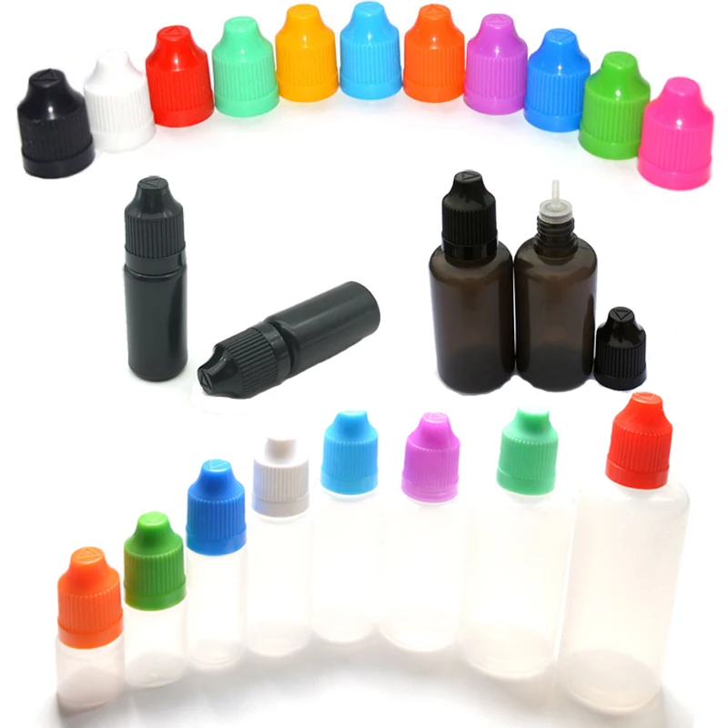 50pcs 3ML 5ML 10ML 15ML 20ML 30ML 50ML 60ML 100ML 120ML For Liquid Plastic Dropper Bottles With Childproof Cap Needle Vail