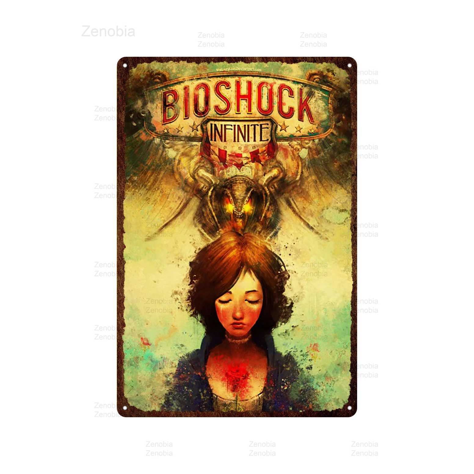 Vintage Metal Sign Shooting Game Bioshock Infinite Retro Tin Poster Wall Art Man Cave Decor for Home Bar Cafe Shabby Plaque Gift