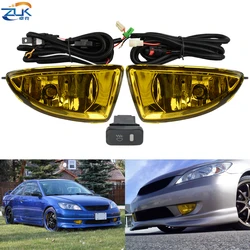 ZUK Yellow Front Bumper Fog Light Reflector Lamp Set For HONDA CIVIC 2004 2005 ES Foglight Foglamp Kit With Cables Switch Relay