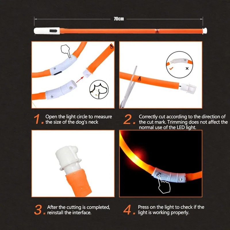 PanDaDa LED 개 목걸이, USB 반려견 야광 목걸이, 충전식 안전 점멸 발광