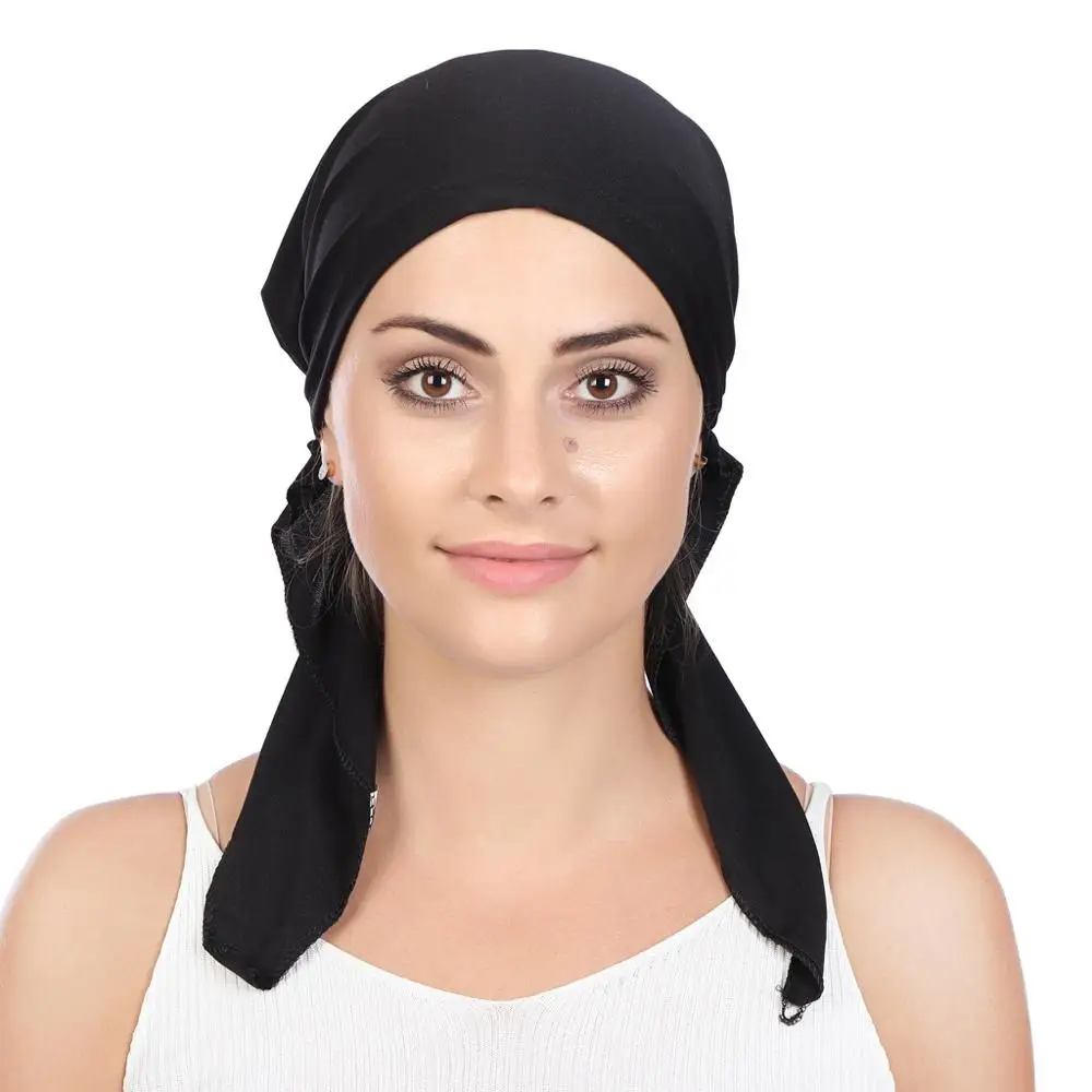 Muslim Pre-Tied Scarf Chemo Beanies Bonnet Caps Women Turban Hat Headwear Headscarf Wrap Cancer Bandanas Hair Accessories