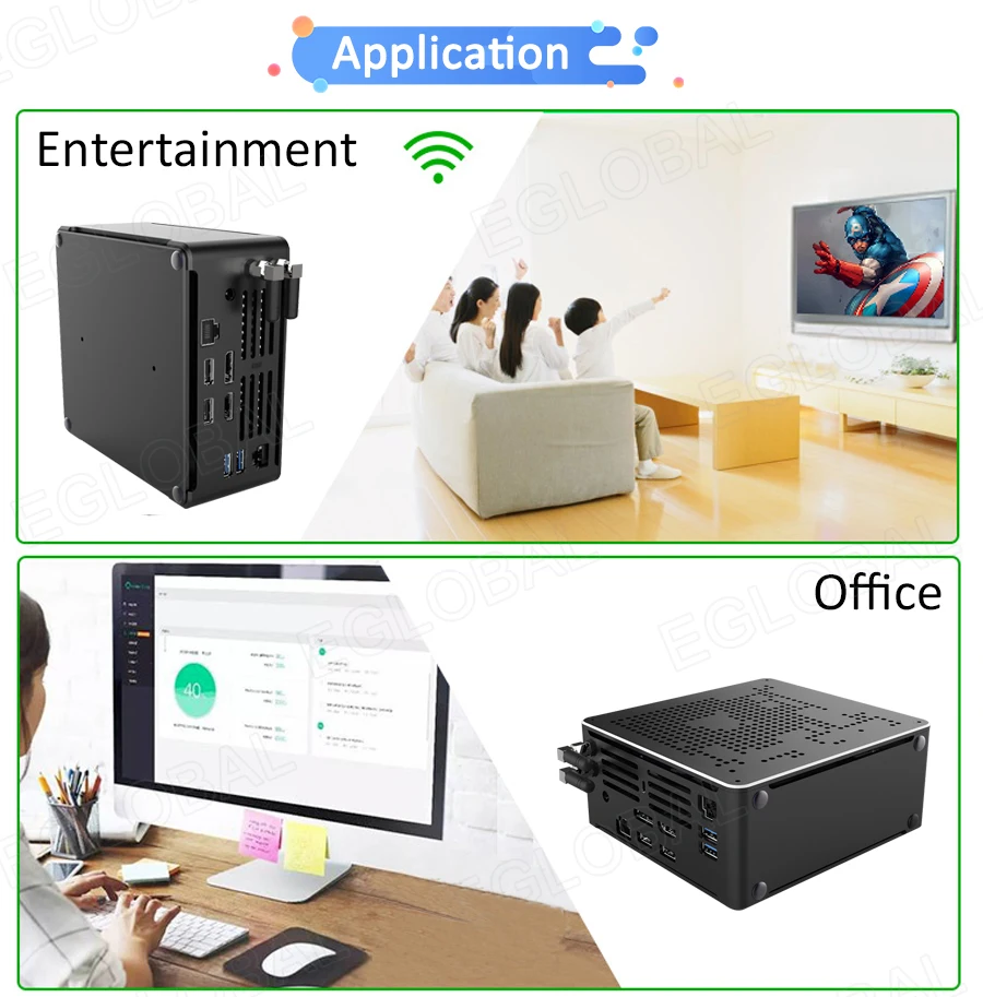 Eglobal Intel Core i9 10980HK كمبيوتر صغير Windows10 Pro كمبيوتر ألعاب HDMI2.0 DP1.2 شاشة مزدوجة 4K 60 هرتز 2 Intel Lan 9260 AC Wifi