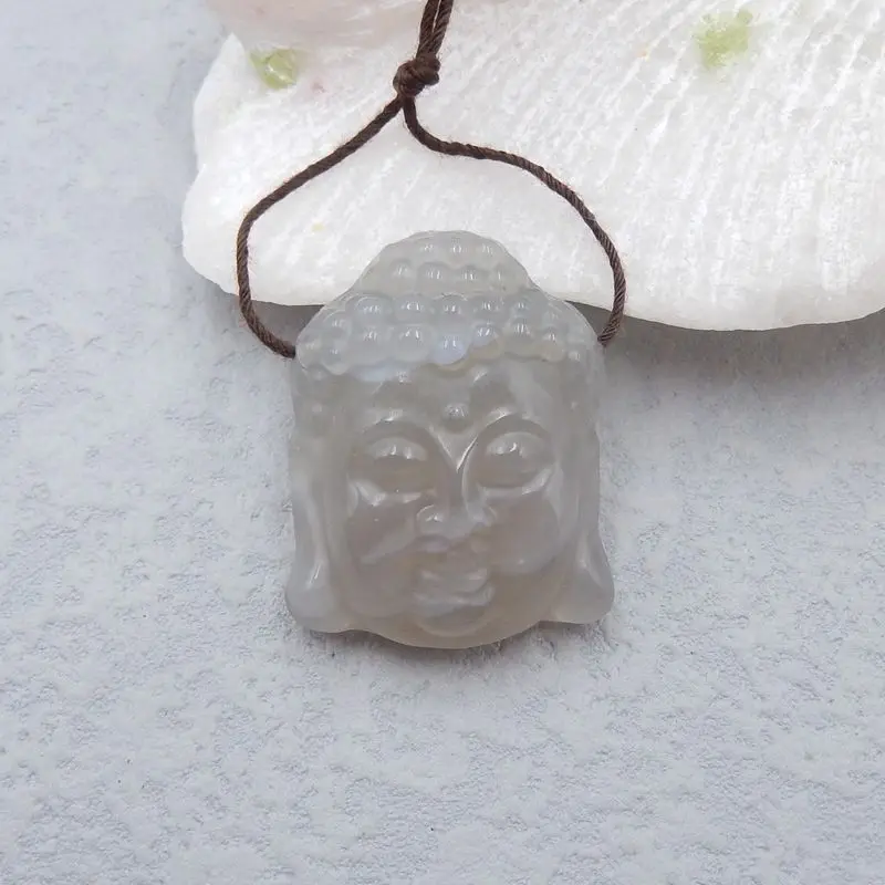 

Natural Agate Carved Buddha Head Pendant Bead, 31x25x10mm, 12g