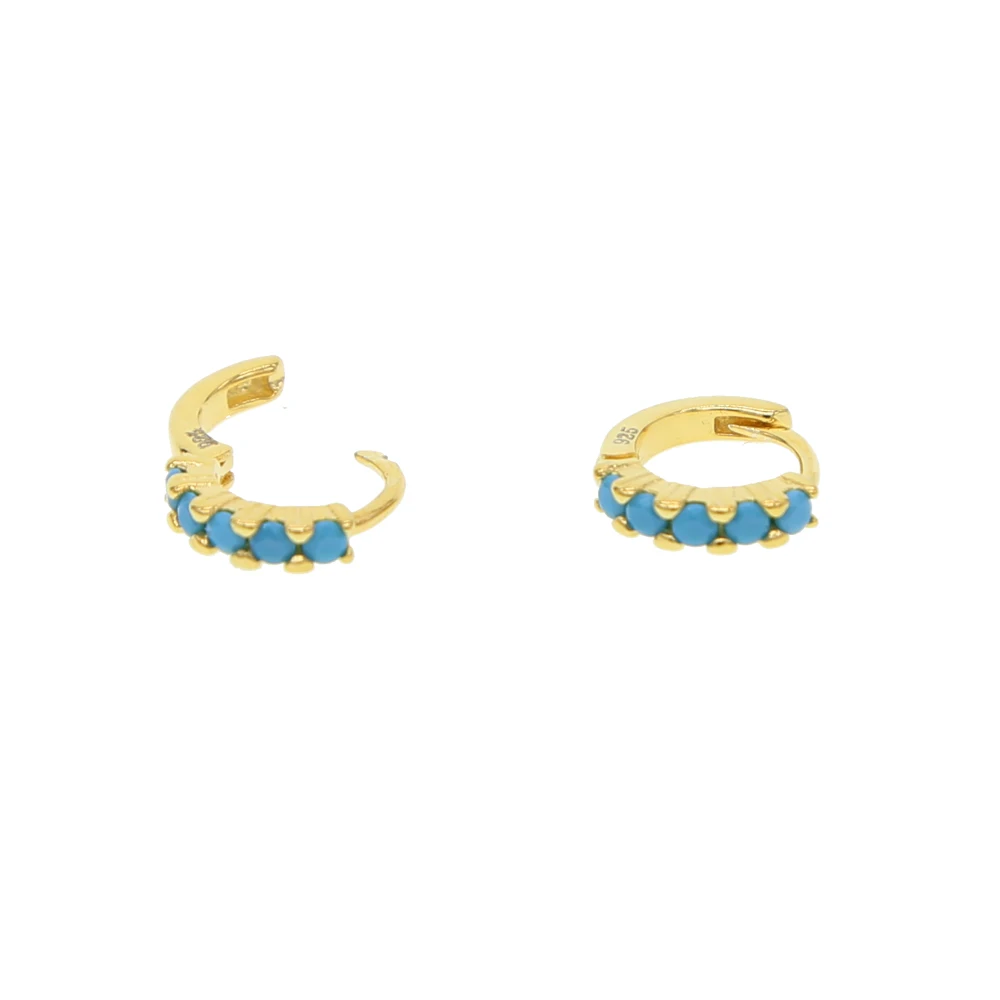 10 millimetri Mini turchesi Vermeil 925 sterling silver orecchino ad anello In Oro riempito multi piercing pietra blu piccolo cerchio